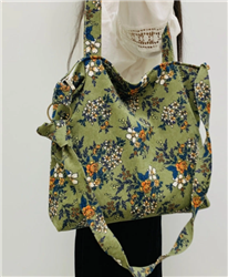 Vintage Floral Corduroy Tote Bag - Large