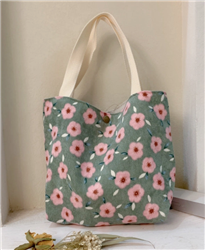 Vintage Floral Corduroy Small Tote Bag